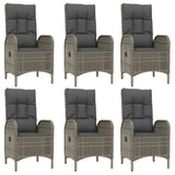 7 Piece Garden Dining Set with Cushions Black and Grey Poly Rattan