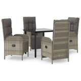 5 Piece Garden Dining Set with Cushions Black and Grey Poly Rattan - Front View
