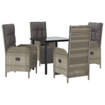 5 Piece Garden Dining Set with Cushions Black&Grey Poly Rattan