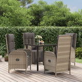 5 Piece Garden Dining Set with Cushions Black and Grey Poly Rattan