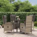 5 Piece Garden Dining Set with Cushions Black&Grey Poly Rattan