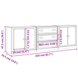 Sideboards 3 pcs Smoked Oak Engineered Wood - Close-Up Angle