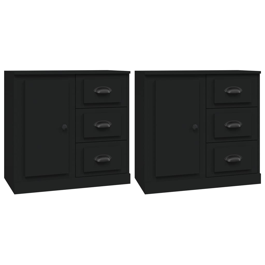 Sideboards 2 pcs Black Engineered Wood