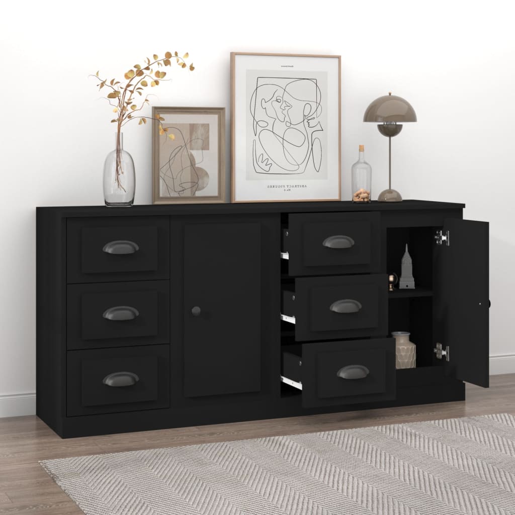 Sideboards 2 pcs Black Engineered Wood