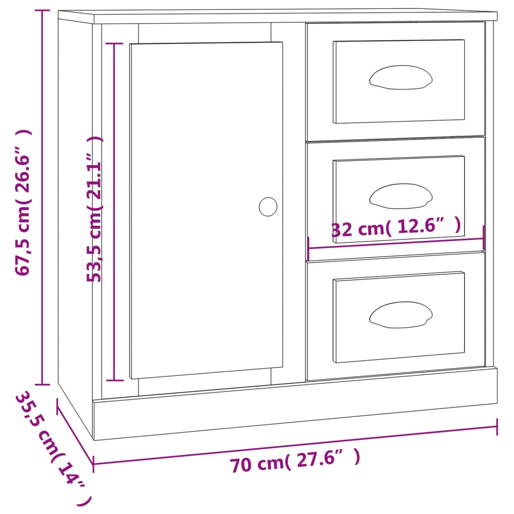 Sideboards 2 pcs Black Engineered Wood