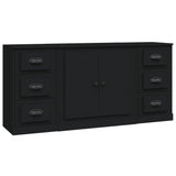 Sideboards 3 pcs Black Engineered Wood - Front View