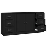 Sideboards 3 pcs Black Engineered Wood - Rear View