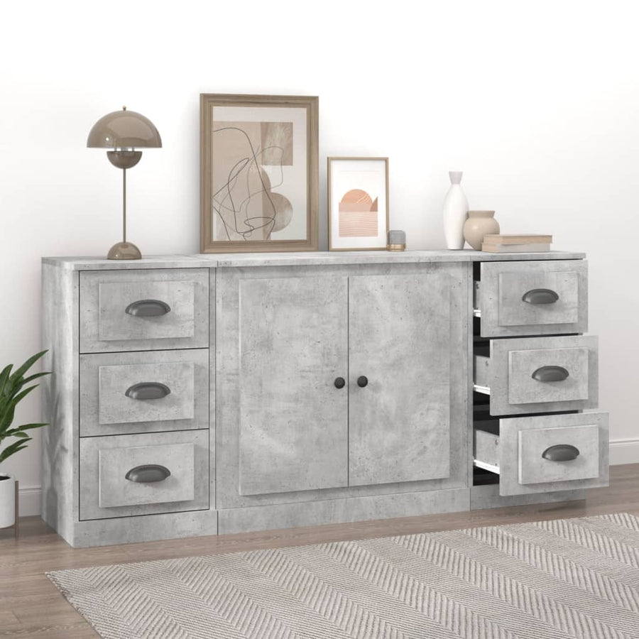 Sideboards 3 pcs Concrete Grey Engineered Wood