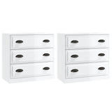 Sideboards 2 pcs High Gloss White Engineered Wood - Front View