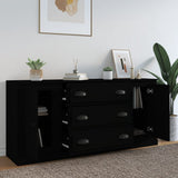 Sideboards 3 pcs Black Engineered Wood - Side View