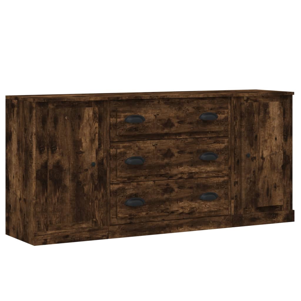Sideboards 3 pcs Smoked Oak Engineered Wood