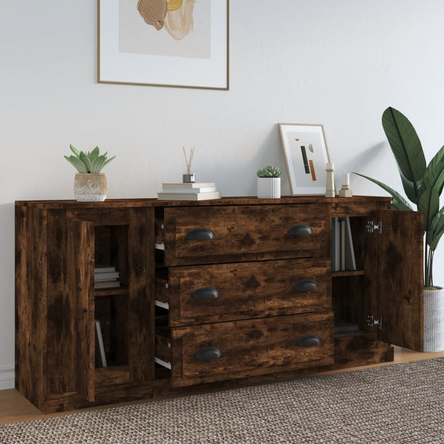 Sideboards 3 pcs Smoked Oak Engineered Wood