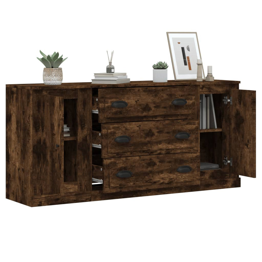 Sideboards 3 pcs Smoked Oak Engineered Wood
