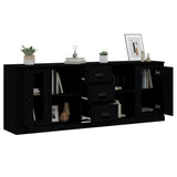 Sideboards 3 pcs Black Engineered Wood - Top-Down View
