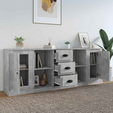 Sideboards 3 pcs Concrete Grey Engineered Wood - Side View