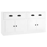 Sideboards 2 pcs High Gloss White Engineered Wood - Front View