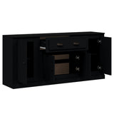 Sideboards 3 pcs Black Engineered Wood - 45-Degree Angle