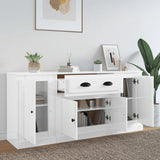 Sideboards 3 pcs High Gloss White Engineered Wood - Side View