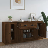 Sideboards 3 pcs Brown Oak Engineered Wood - Side View