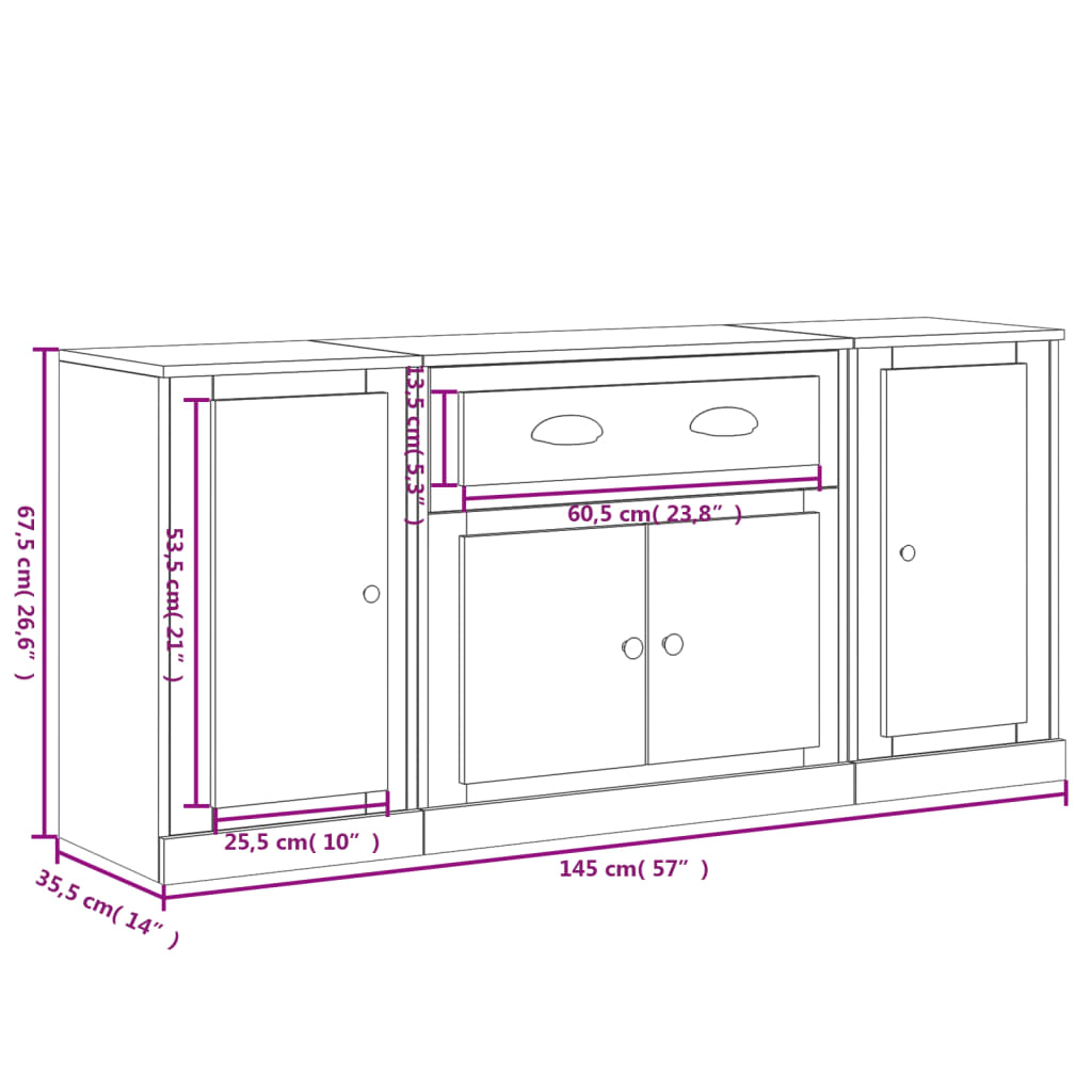 Sideboards 3 pcs Brown Oak Engineered Wood