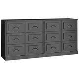 Sideboards 2 pcs Black Engineered Wood - Front View