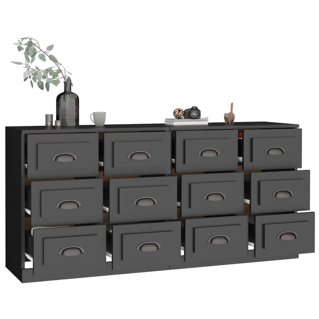 Sideboards 2 pcs Black Engineered Wood