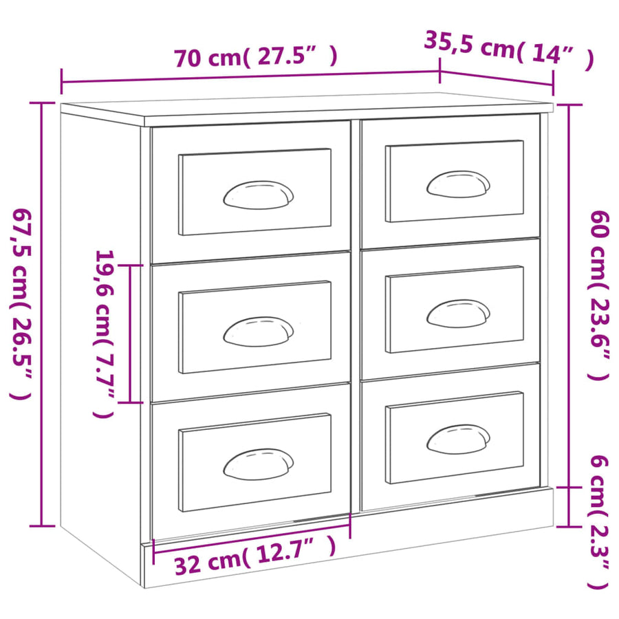 Sideboards 2 pcs High Gloss White Engineered Wood