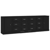 Sideboards 3 pcs Black Engineered Wood - Front View