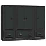Highboards 3 pcs Black Engineered Wood - Front View