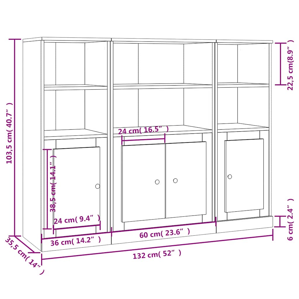 Highboards 3 pcs Sonoma Oak Engineered Wood