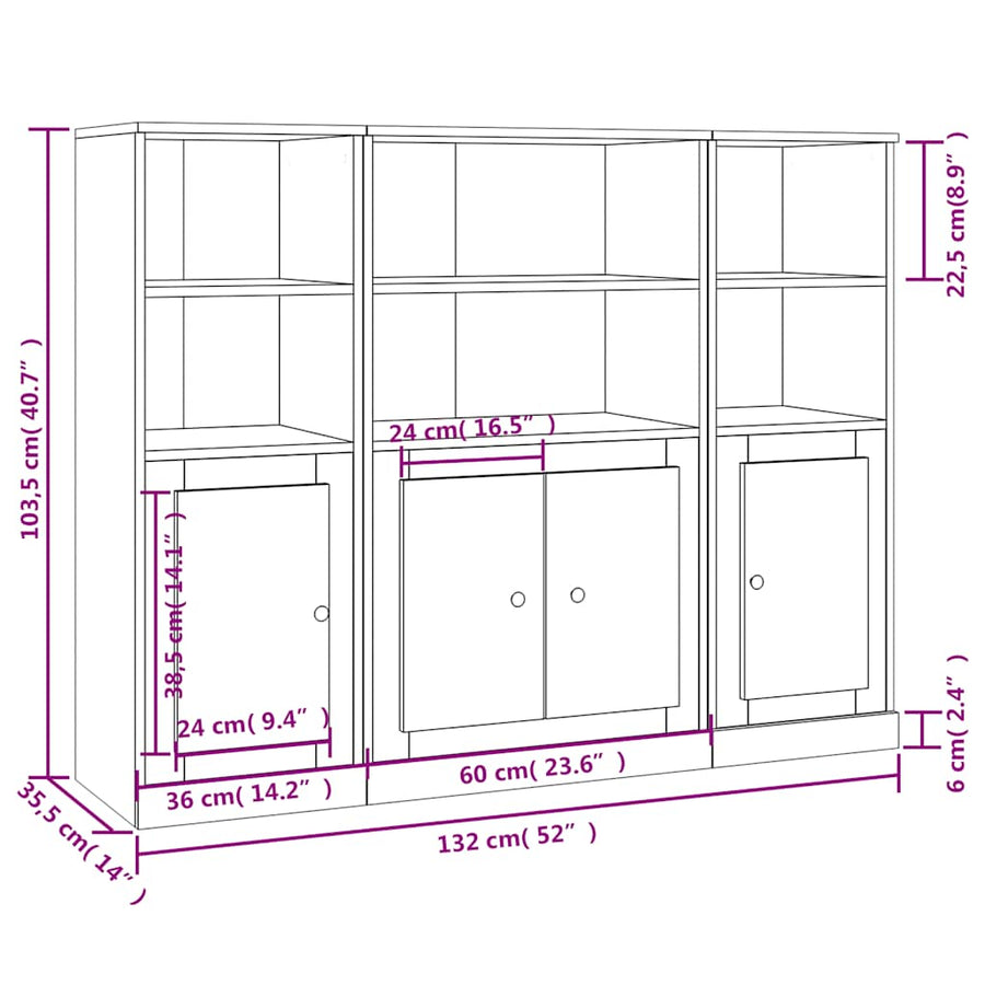 Highboards 3 pcs Smoked Oak Engineered Wood
