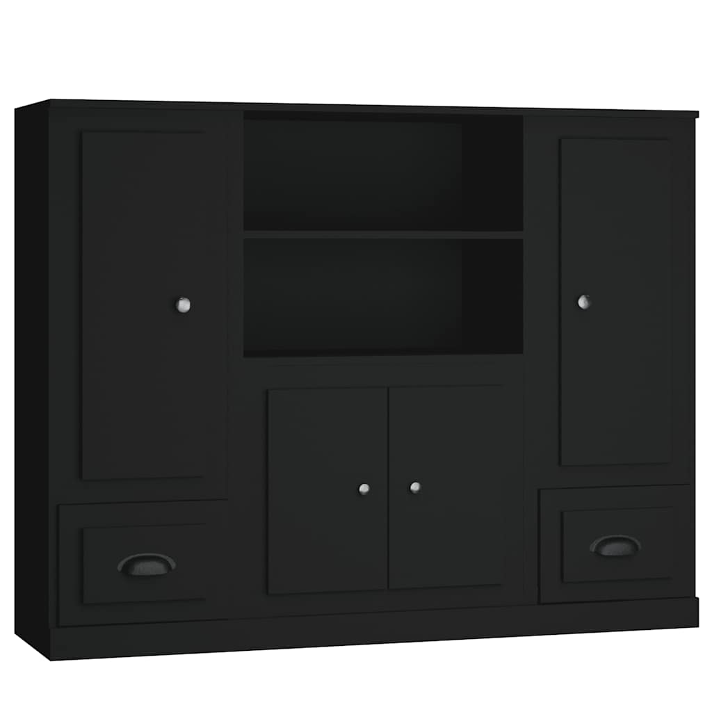Highboards 3 pcs Black Engineered Wood