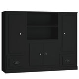 Highboards 3 pcs Black Engineered Wood - Front View