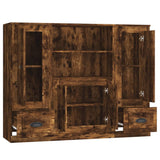 Highboards 3 pcs Smoked Oak Engineered Wood - Rear View