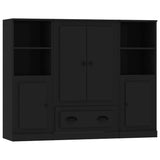 Highboards 3 pcs Black Engineered Wood