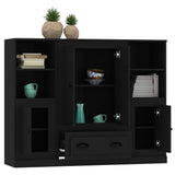 Highboards 3 pcs Black Engineered Wood
