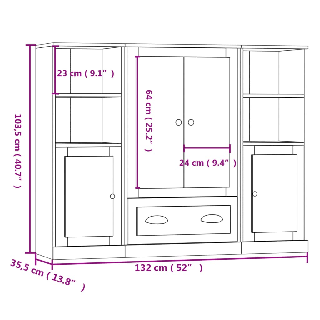 Highboards 3 pcs Black Engineered Wood