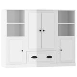 Highboards 3 pcs High Gloss White Engineered Wood - Front View