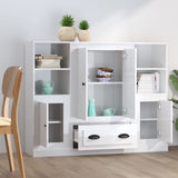 Highboards 3 pcs High Gloss White Engineered Wood - Side View