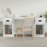 Desk with Cabinet High Gloss White Engineered Wood - Side View