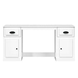 Desk with Cabinet High Gloss White Engineered Wood - Rear View