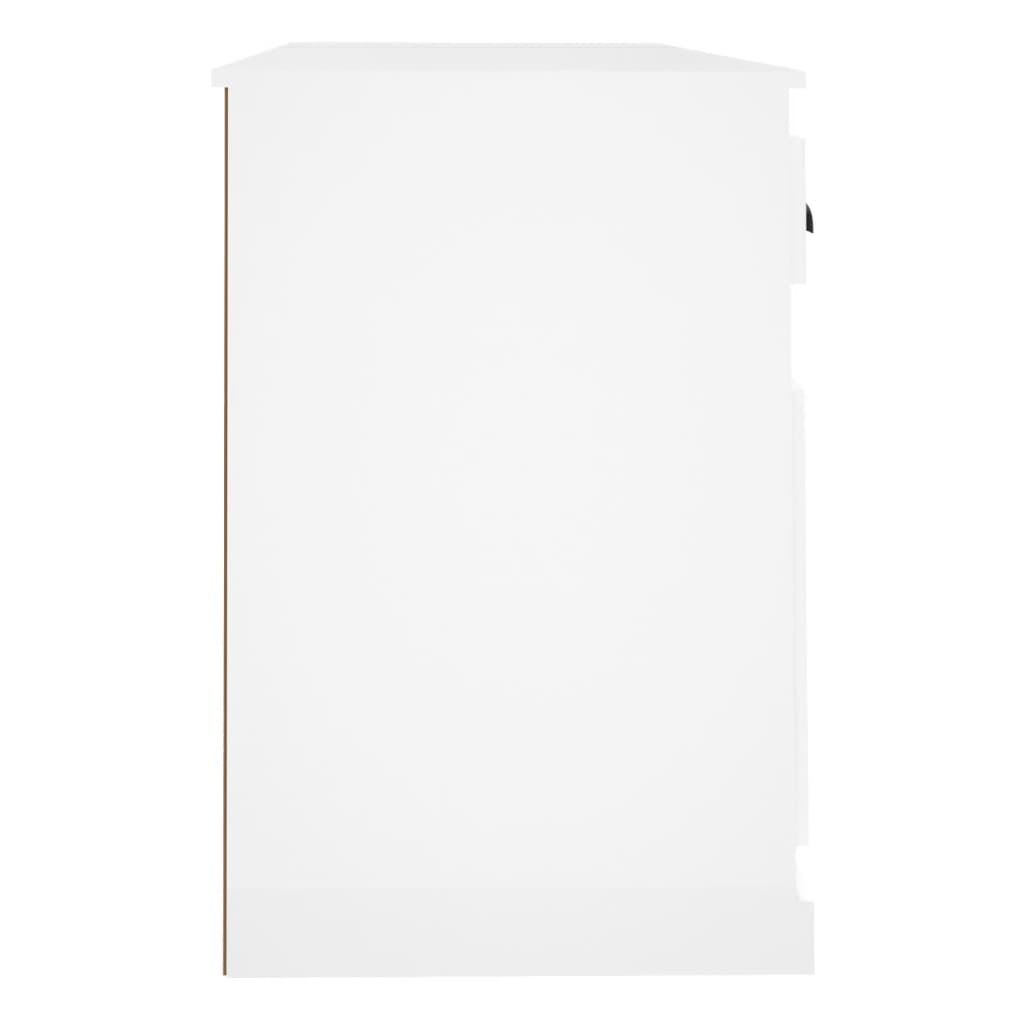 Desk with Cabinet High Gloss White Engineered Wood