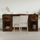 Desk with Cabinet Smoked Oak Engineered Wood - Side View