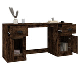 Desk with Cabinet Smoked Oak Engineered Wood - 45-Degree Angle