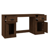 Desk with Cabinet Brown Oak Engineered Wood - Low Angle