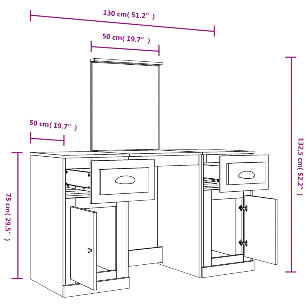 Dressing Table with Mirror Black 130x50x132.5 cm