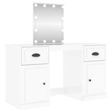 Dressing Table with LED High Gloss White 130x50x132.5 cm - Front View