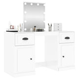 Dressing Table with LED High Gloss White 130x50x132.5 cm - Top-Down View