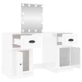 Dressing Table with LED High Gloss White 130x50x132.5 cm - Low Angle