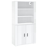 Highboard High Gloss White Engineered Wood - Front View